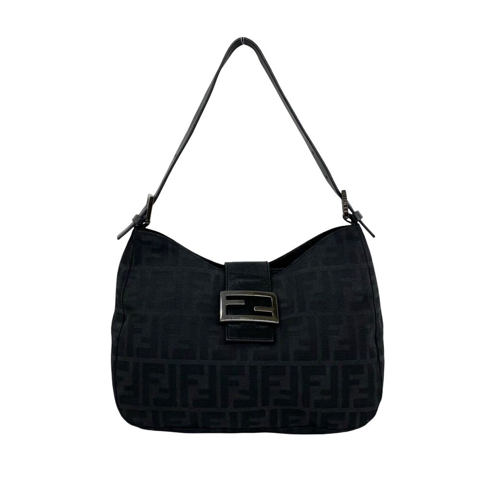 FENDI Vintage Zucca FF Pattern Canvas Leather One Shoulder Bag Handbag Black ...